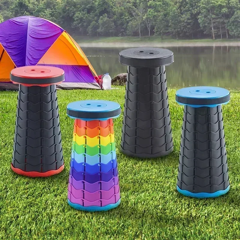 Portable Plastic Folding Telescopic Chair, Lightweight Adjustable Stool for Fishing Beach Camping, Compact Outdoor Foldable Seat