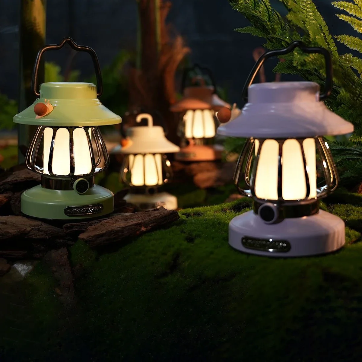 Cartoon Snail Retro Portable Hanging Camping Night Lamp USB Charging Camping Light Decoration Light For Courtyard, Camping