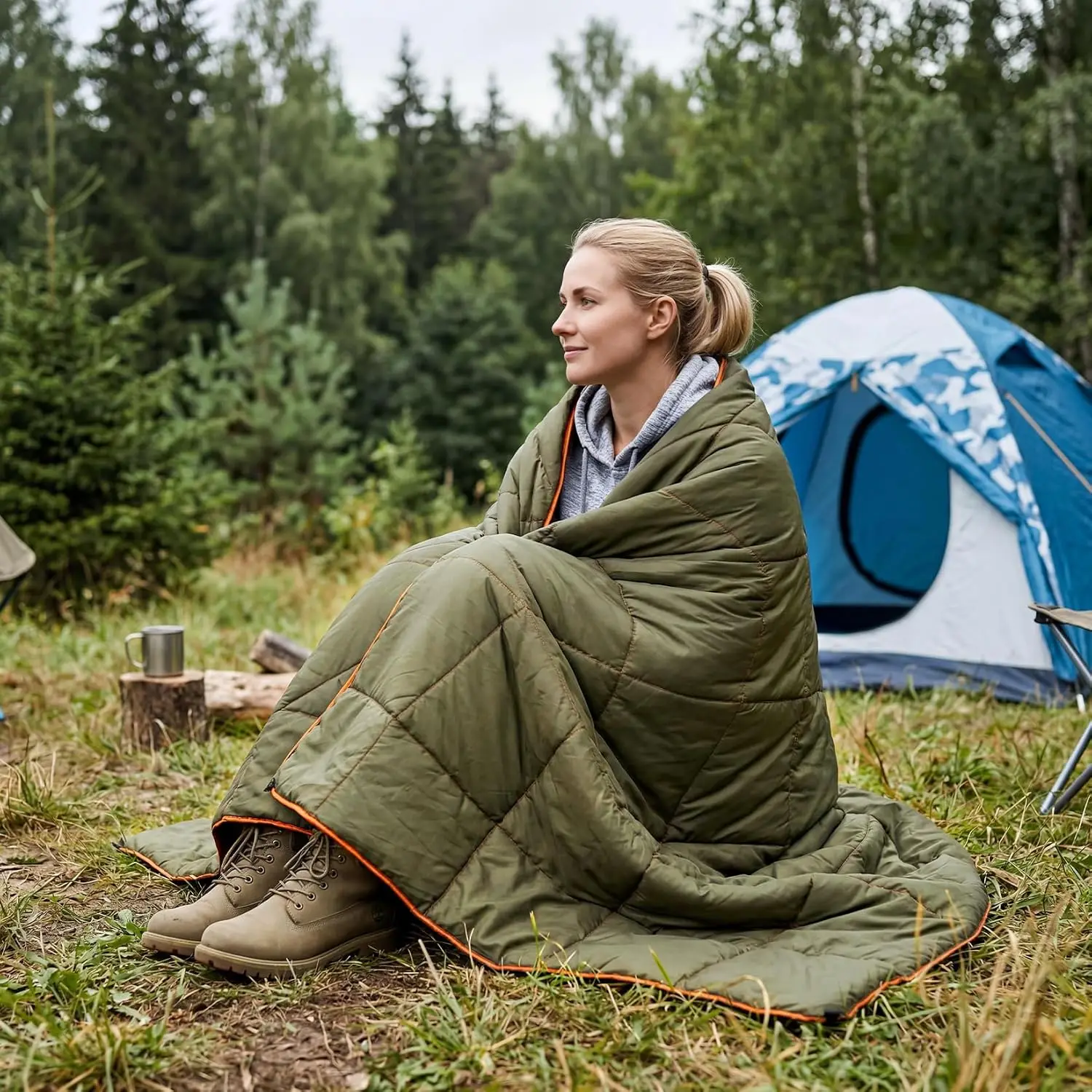 Tacleekii Travel Blanket 79x55 in Waterproof Camping Blanket Insulated Down Alternative Outdoor Quilt Packable, Multi-Use for Hiking, Travel, Beach, Picnic, Hammock, RV