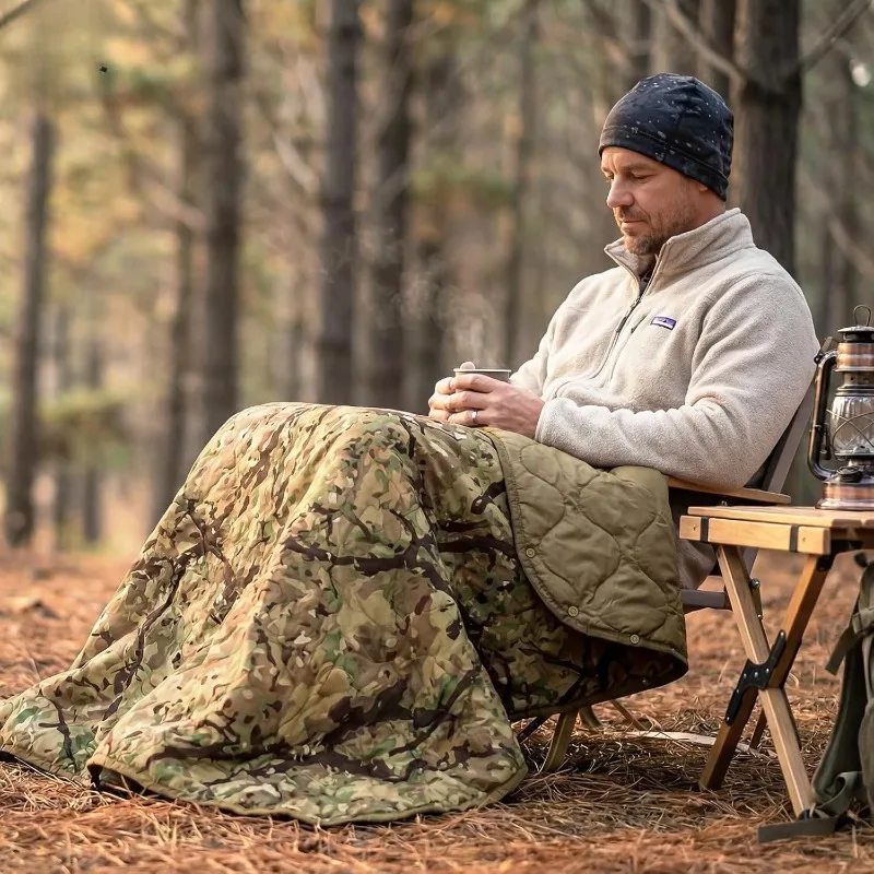 Camo Woobie Blanket Military Poncho Liner Outdoor Camping Hiking Hunting Survival Picnic Blanket with Compression Carry Bag